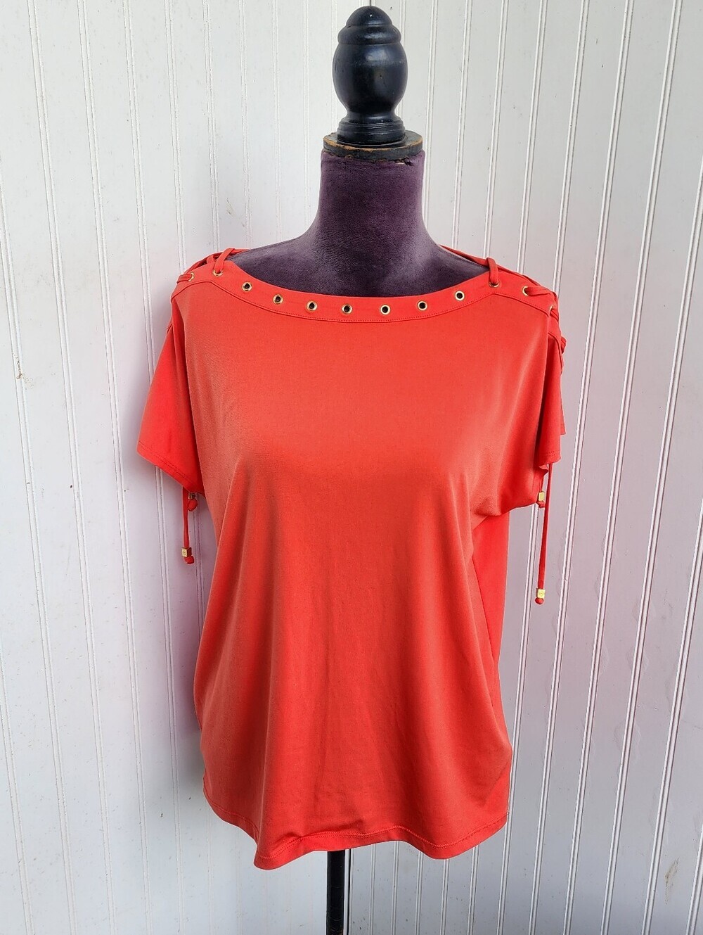 Michael Kors Women's Basic Lace Up Shoulders Gold Grommets Orange Stretch XLT1